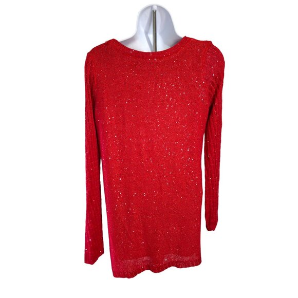 APT 9 Sequin Knit Sweater MRed Long Sleeve Holiday Party Pullover Minimalist - Picture 3 of 9
